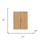 Set Of Two Natural Wood Corner Accent Cabinet With Two Doors