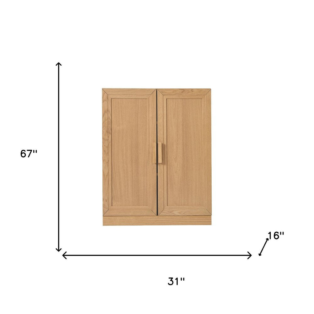 Set Of Two Natural Wood Corner Accent Cabinet With Two Doors