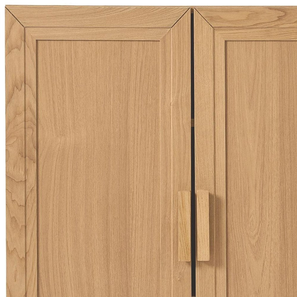 Set Of Two Natural Wood Corner Accent Cabinet With Two Doors