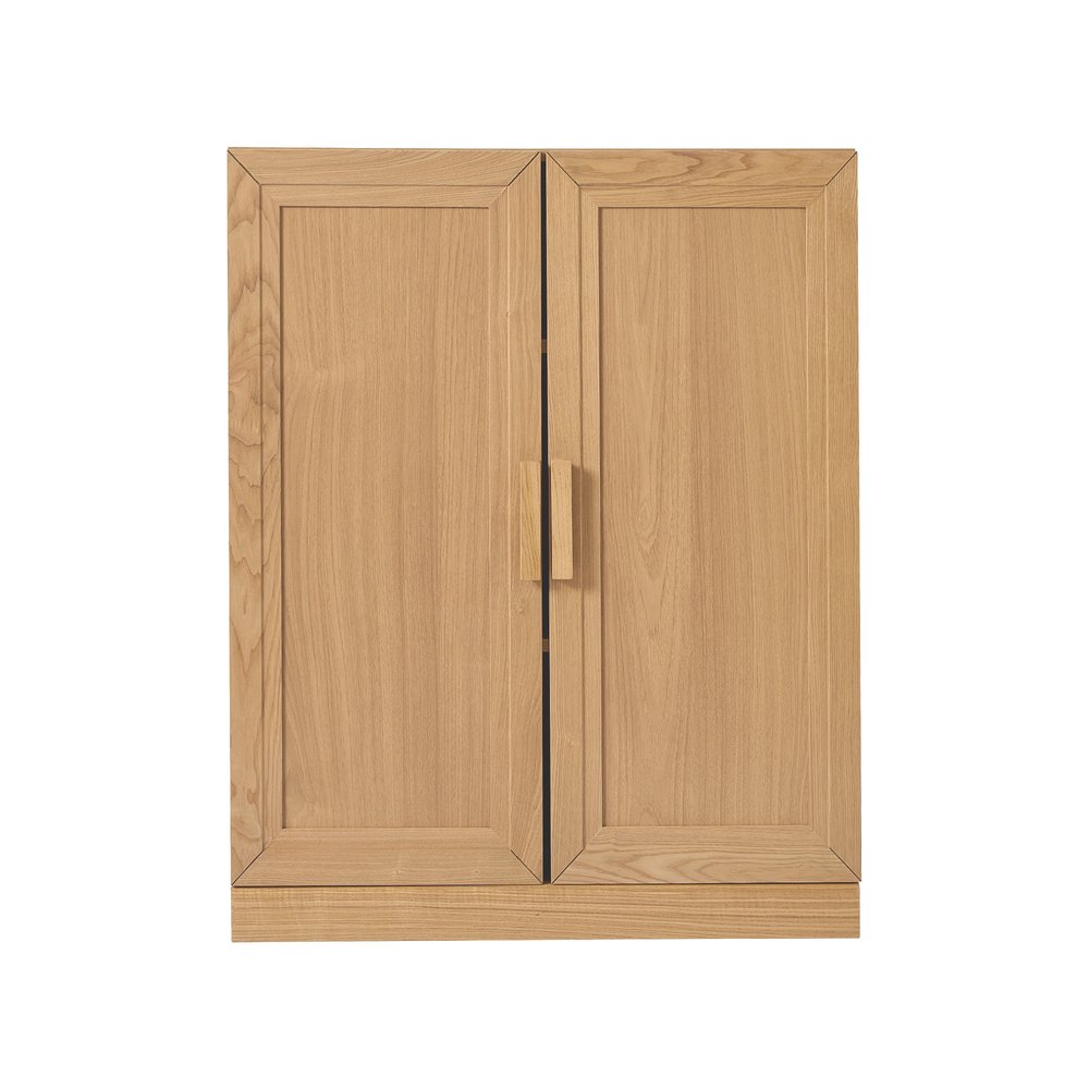 Set Of Two Natural Wood Corner Accent Cabinet With Two Doors