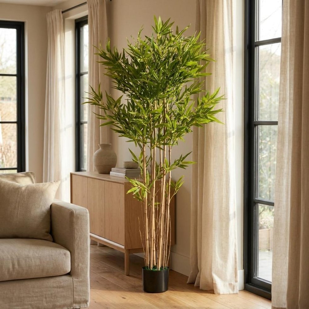 70" Green Artificial Bamboo Tree In Cylindrical Black Pot