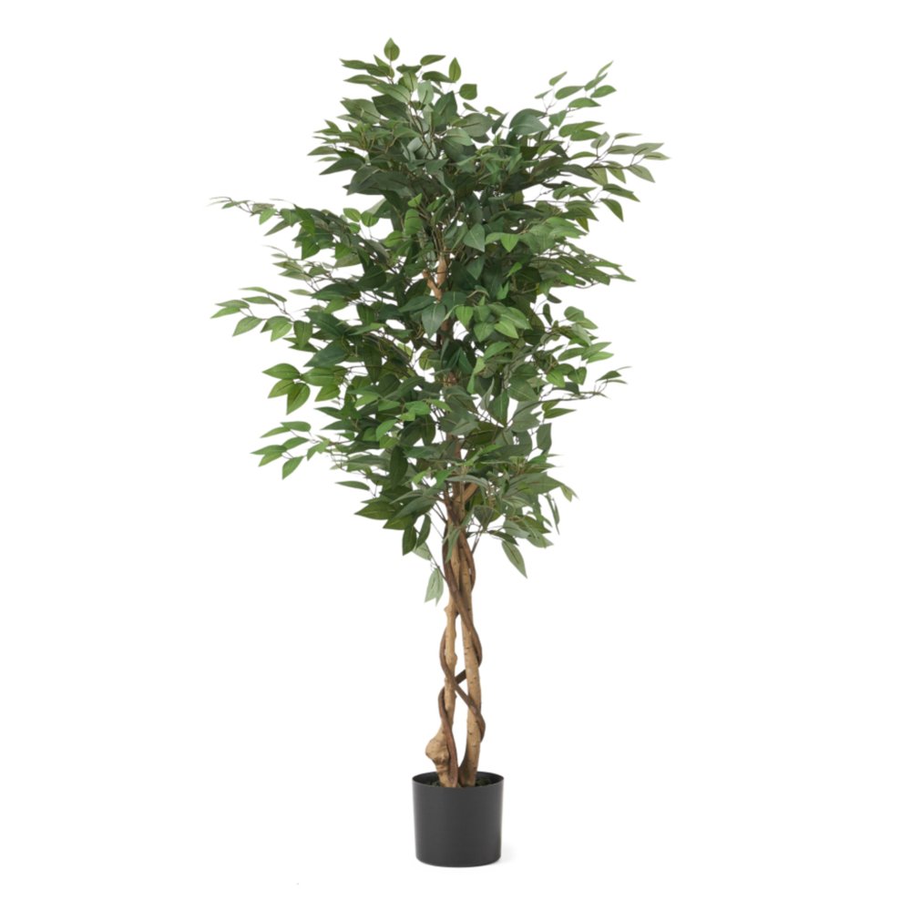 59" Green Artificial Ficus Tree In Cylindrical Black Pot