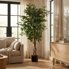 59" Green Artificial Ficus Tree In Cylindrical Black Pot