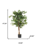 47" Green Artificial Ficus Tree In Cylindrical Black Pot