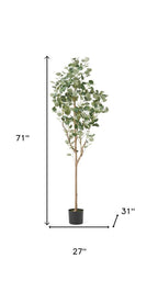71" Green Artificial Eucalyptus Tree In Cylindrical Black Pot