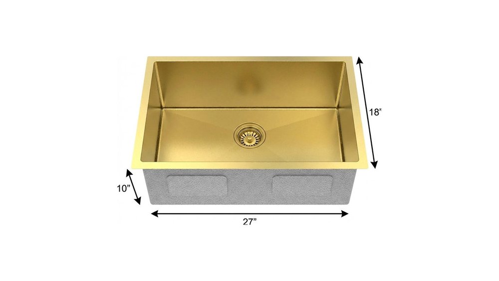 10" X 27" Gold Stainless Steel Undermount Kitchen Sink