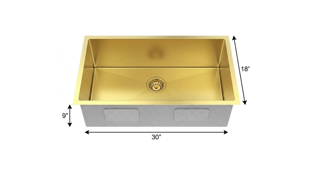 9" X 30" Gold Stainless Steel Undermount Kitchen Sink