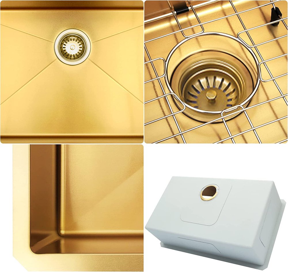 9" X 30" Gold Stainless Steel Undermount Kitchen Sink