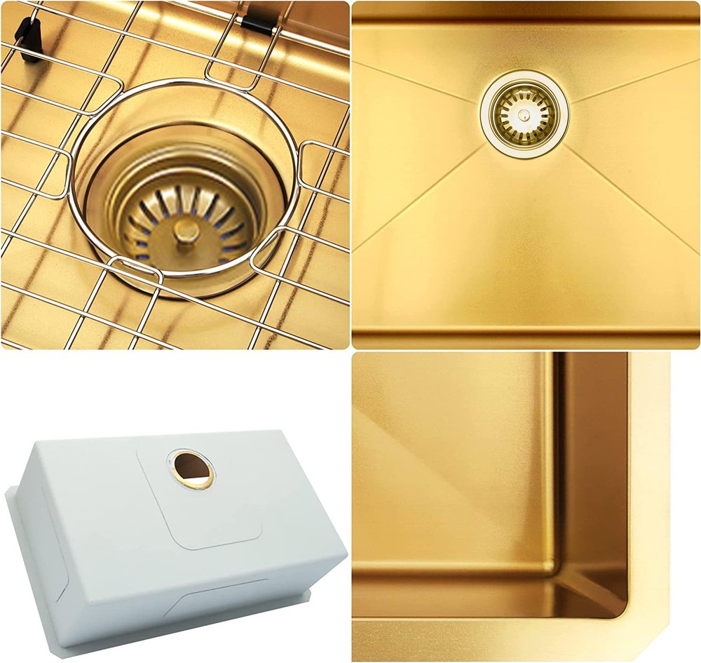 10" X 30" Gold Stainless Steel Undermount Kitchen Sink