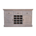 59" Brown Distressed Solid Wood Three Drawer Buffet Table With Two Doors