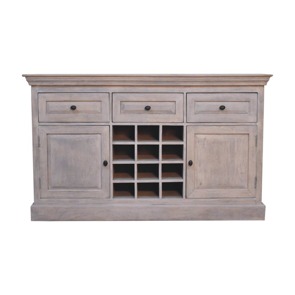 59" Brown Distressed Solid Wood Three Drawer Buffet Table With Two Doors