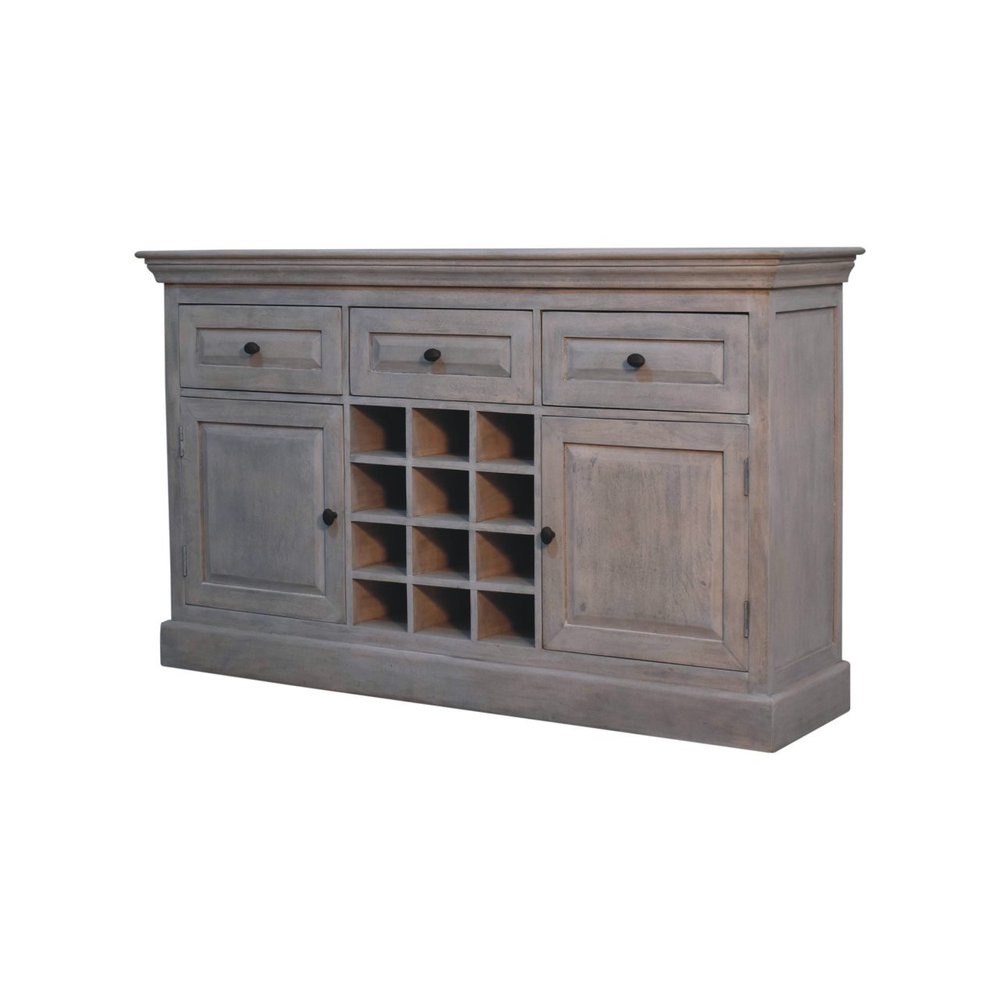 59" Brown Distressed Solid Wood Three Drawer Buffet Table With Two Doors