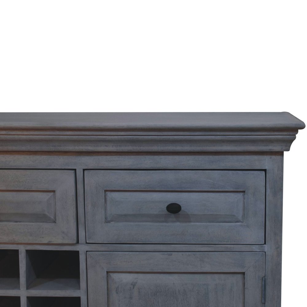 59" Brown Distressed Solid Wood Three Drawer Buffet Table With Two Doors