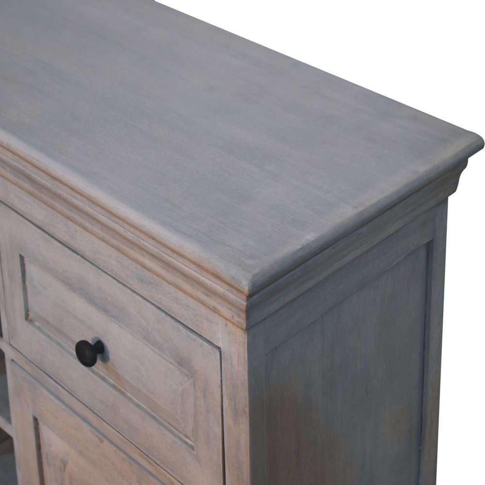 59" Brown Distressed Solid Wood Three Drawer Buffet Table With Two Doors