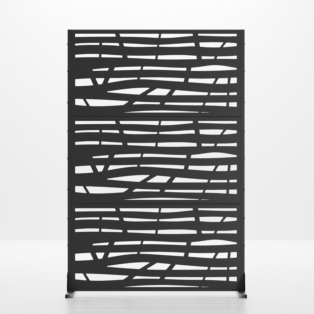 72" Black Argyle Steel Three Panel Outdoor Privacy Screen