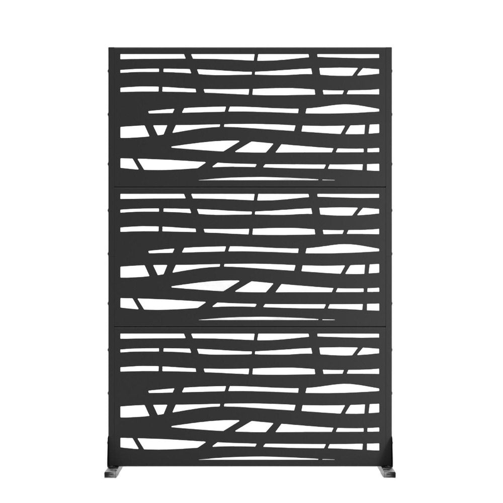 72" Black Argyle Steel Three Panel Outdoor Privacy Screen