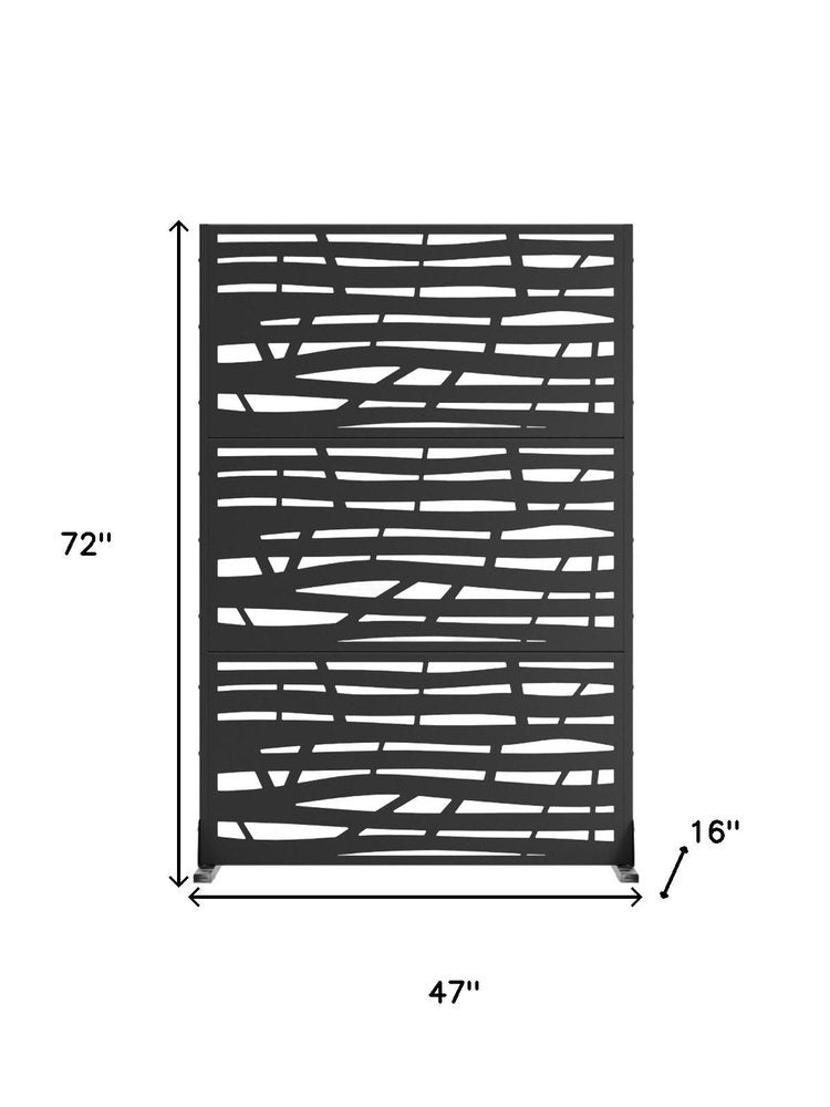 72" Black Argyle Steel Three Panel Outdoor Privacy Screen