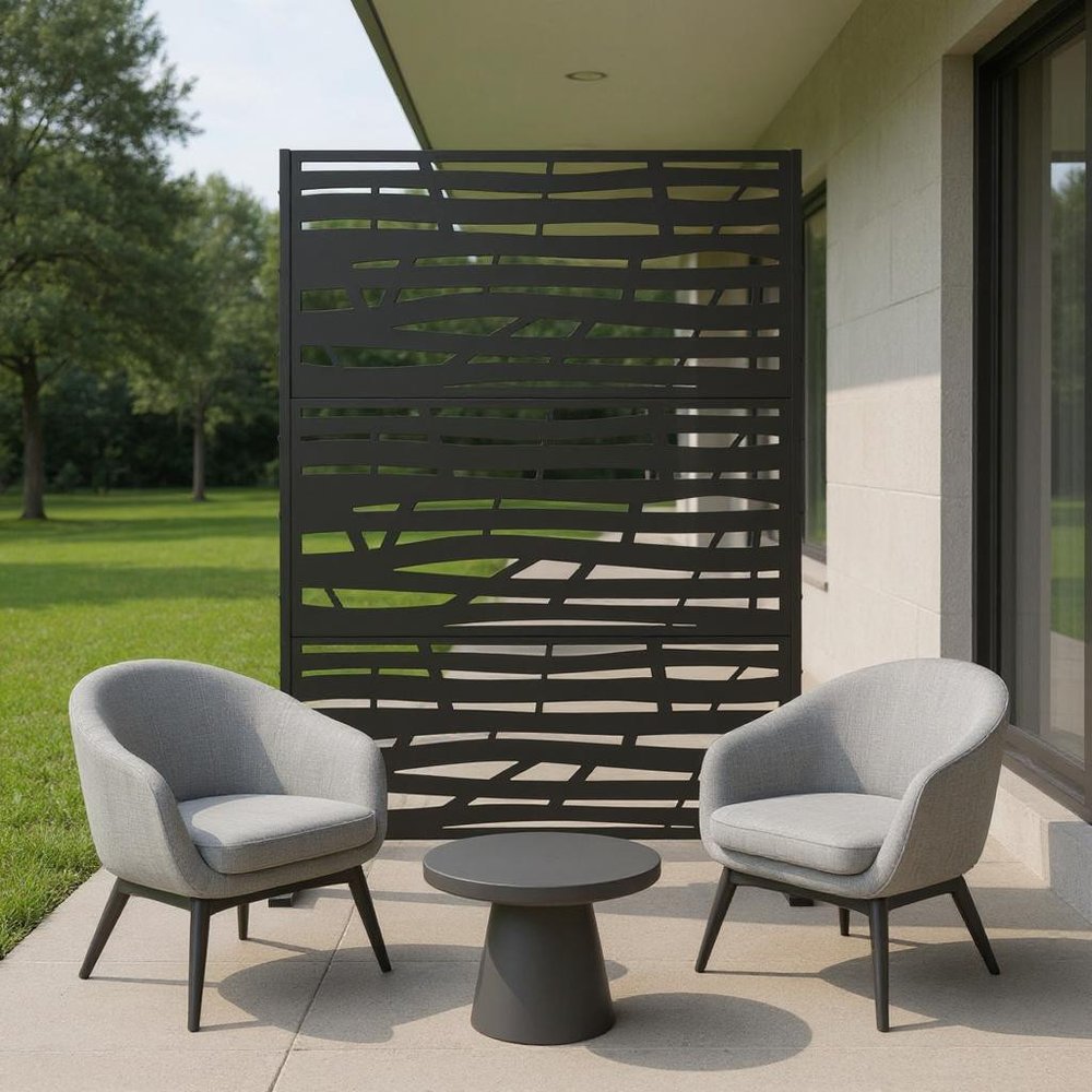 72" Black Argyle Steel Three Panel Outdoor Privacy Screen