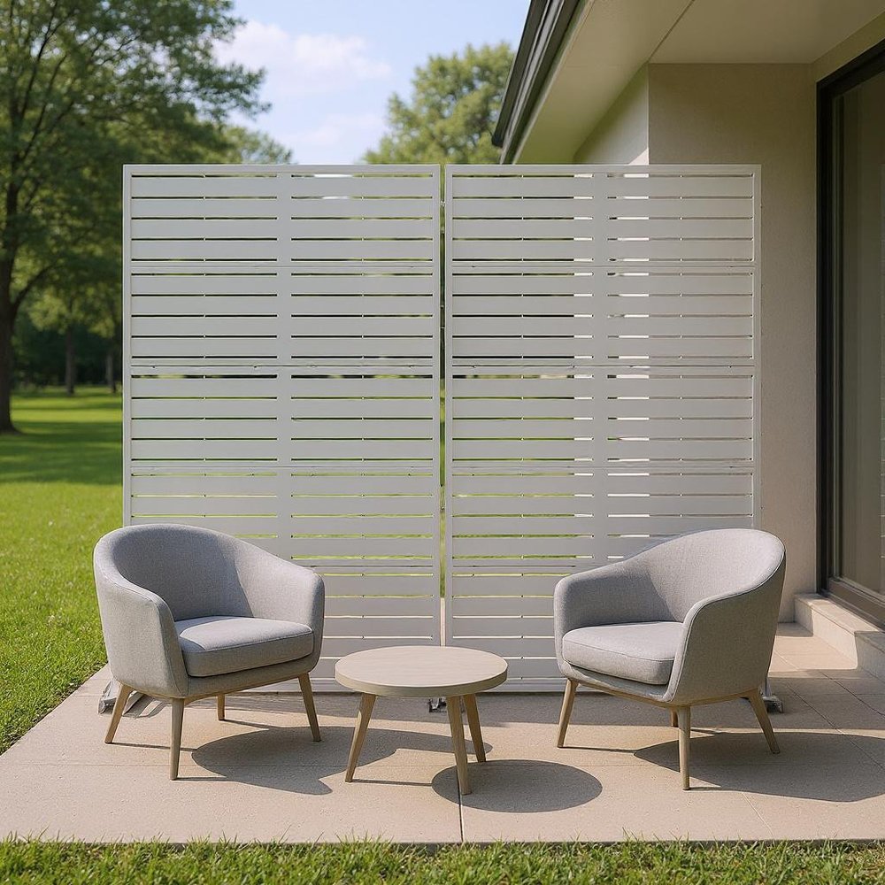 72" White Argyle Steel Six Panel Outdoor Privacy Screen
