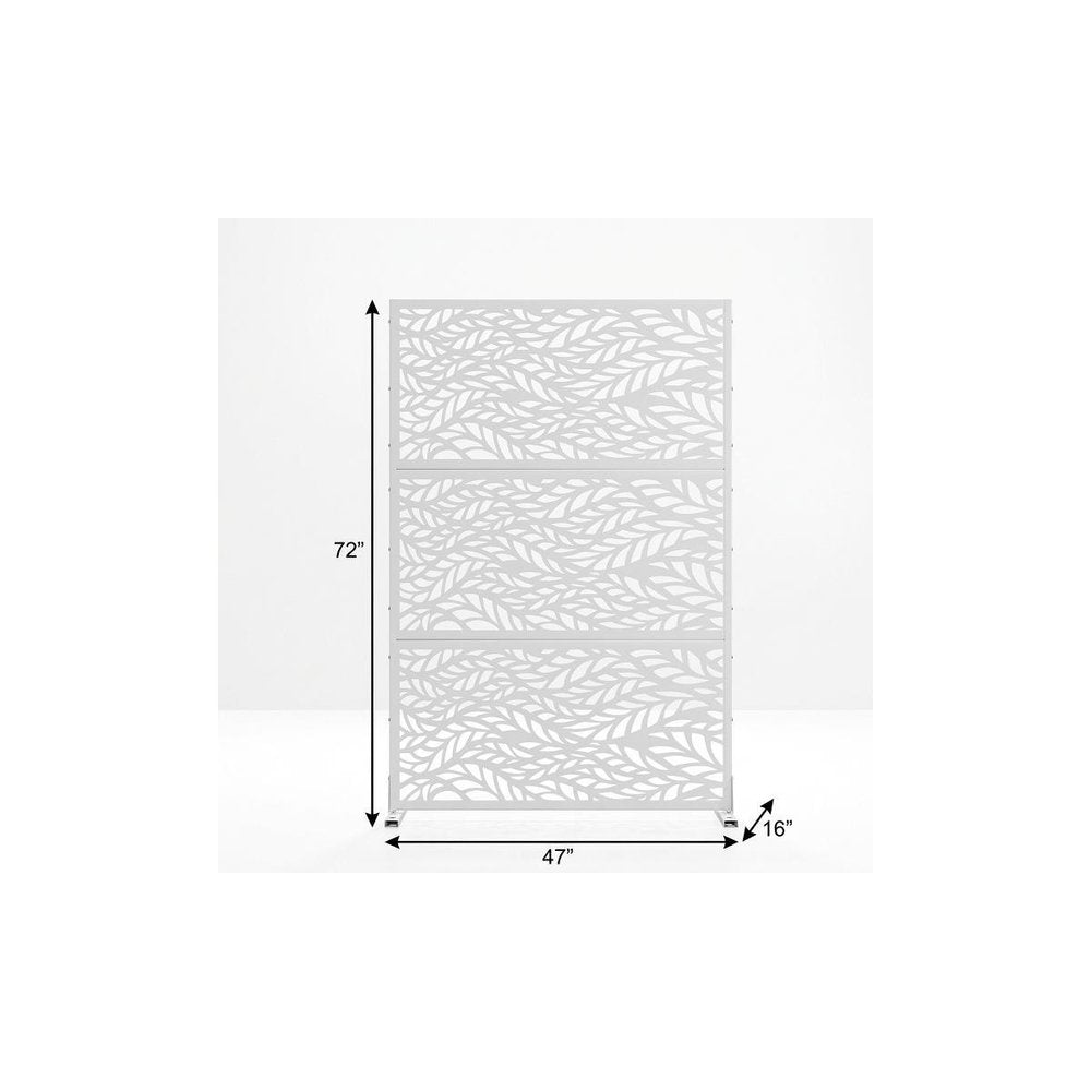 72" White Argyle Steel Three Panel Outdoor Privacy Screen