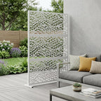 72" White Argyle Steel Three Panel Outdoor Privacy Screen