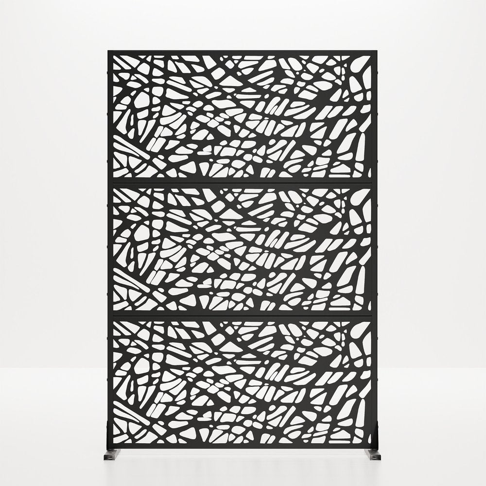 72" Black Argyle Steel Three Panel Outdoor Privacy Screen