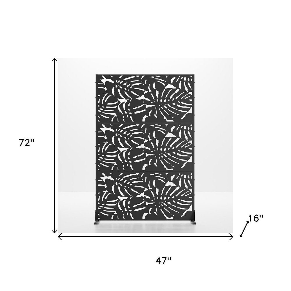 72" Black Argyle Steel Three Panel Outdoor Privacy Screen