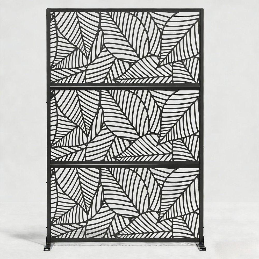 72" Black Argyle Steel Three Panel Outdoor Privacy Screen
