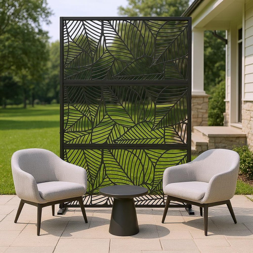 72" Black Argyle Steel Three Panel Outdoor Privacy Screen