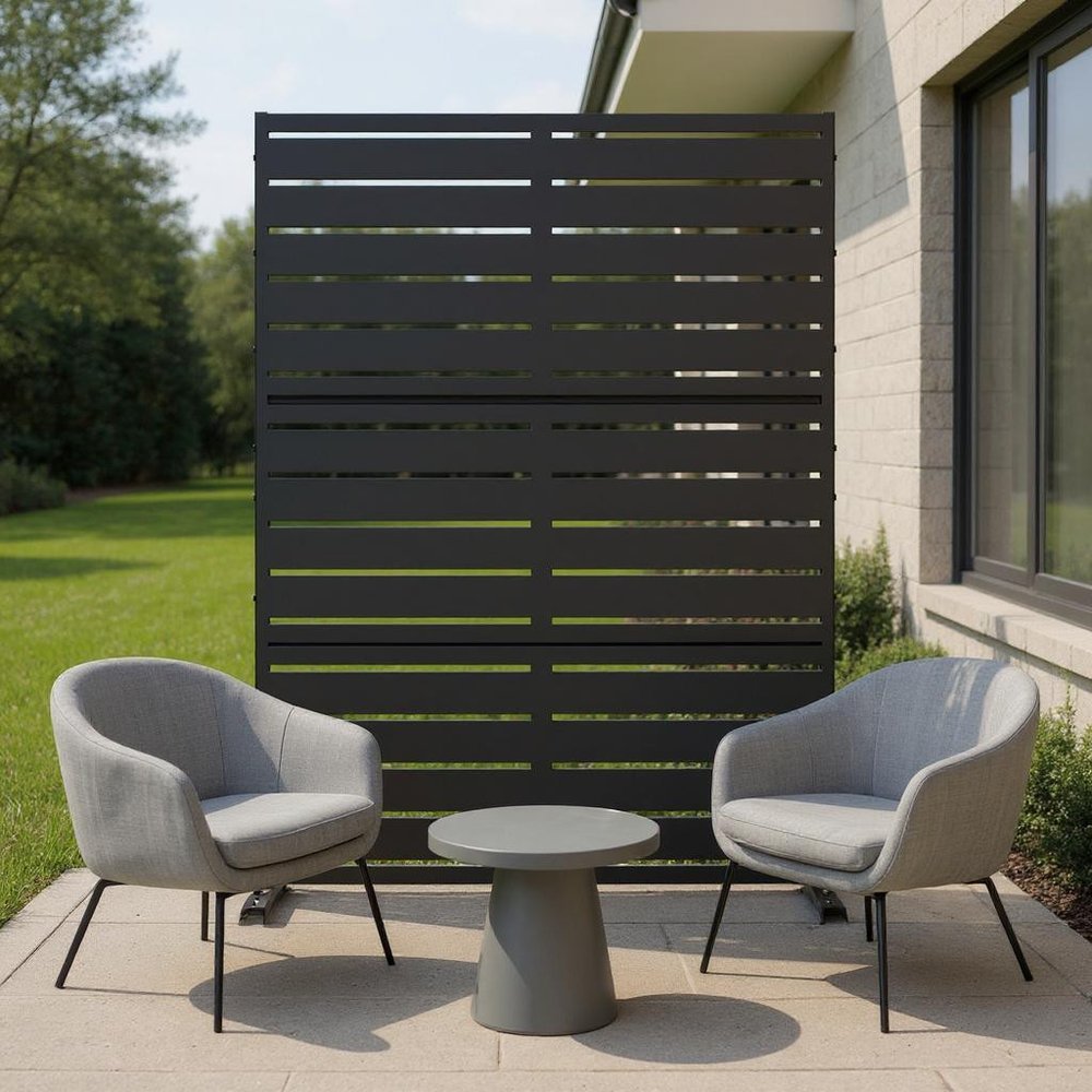 72" Black Argyle Steel Three Panel Outdoor Privacy Screen