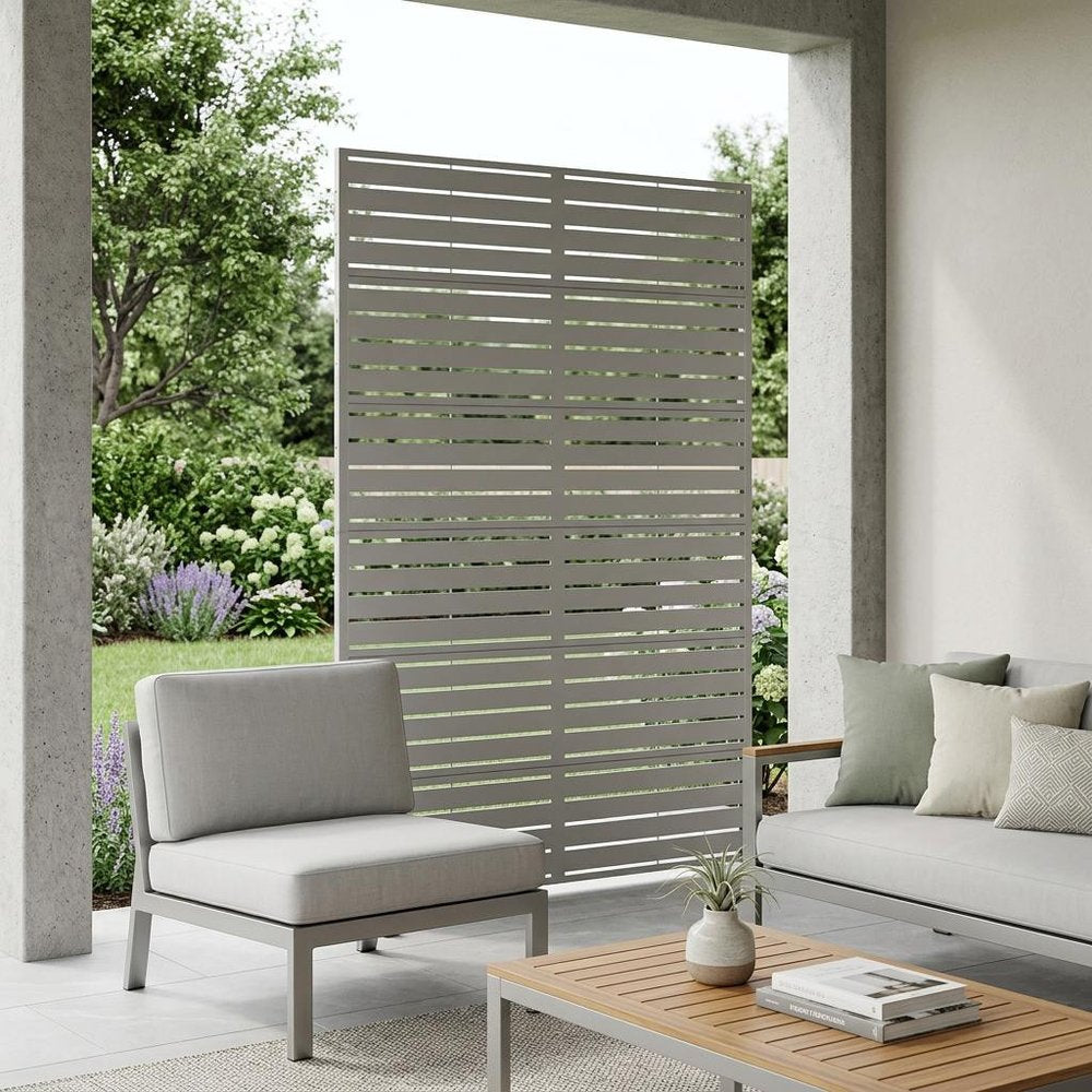 72" Gray Argyle Steel Six Panel Outdoor Privacy Screen