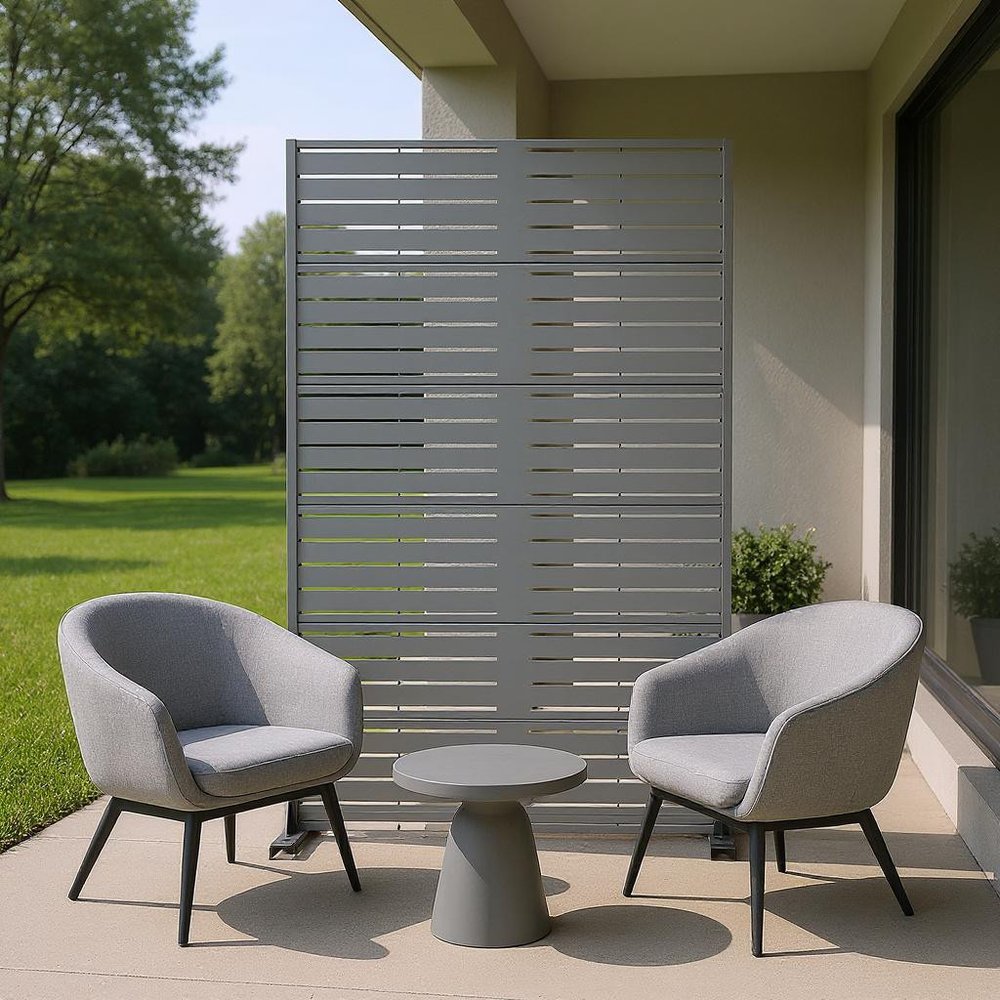 72" Gray Argyle Steel Six Panel Outdoor Privacy Screen