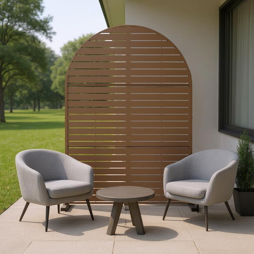 72" Brown Argyle Steel Three Panel Outdoor Privacy Screen