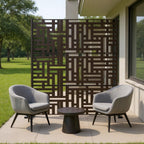 Set Of Two Black Argyle Steel Six Panel Outdoor Privacy Screen