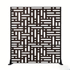 Set Of Two Black Argyle Steel Six Panel Outdoor Privacy Screen