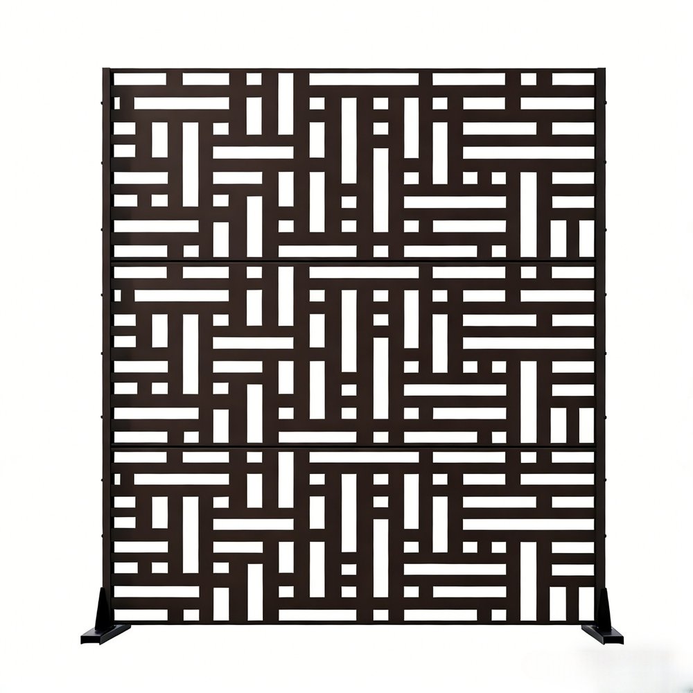 Set Of Two Black Argyle Steel Six Panel Outdoor Privacy Screen