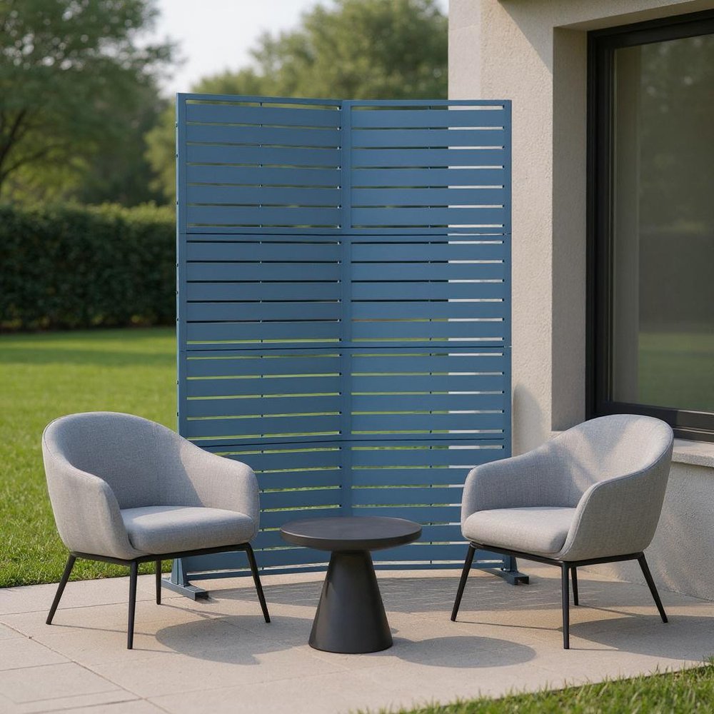 72" Blue Argyle Steel Six Panel Outdoor Privacy Screen