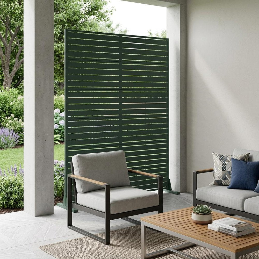 72" Green Argyle Steel Six Panel Outdoor Privacy Screen