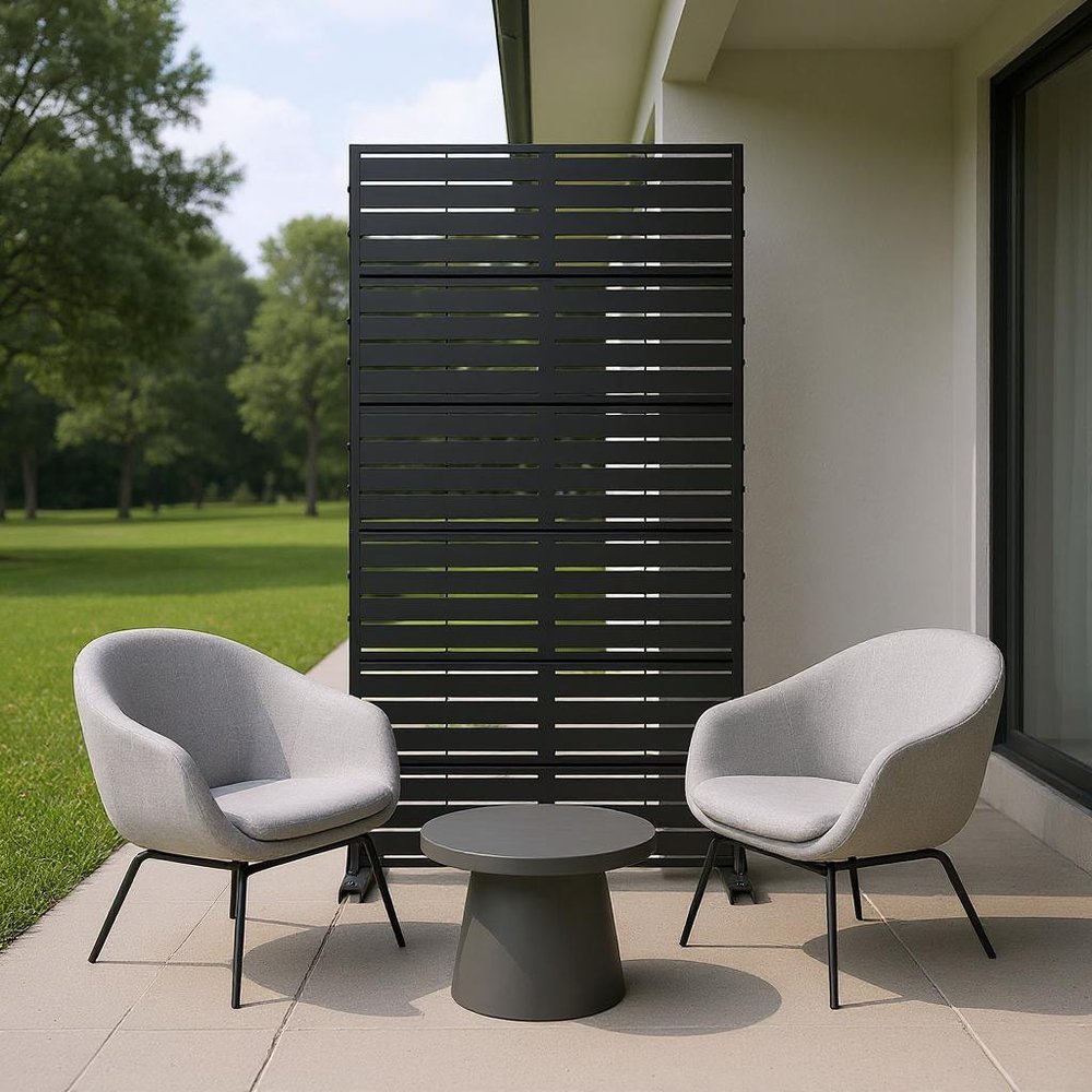 72" Black Argyle Steel Six Panel Outdoor Privacy Screen