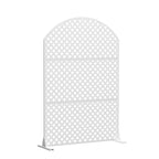 72" White Argyle Steel Three Panel Outdoor Privacy Screen