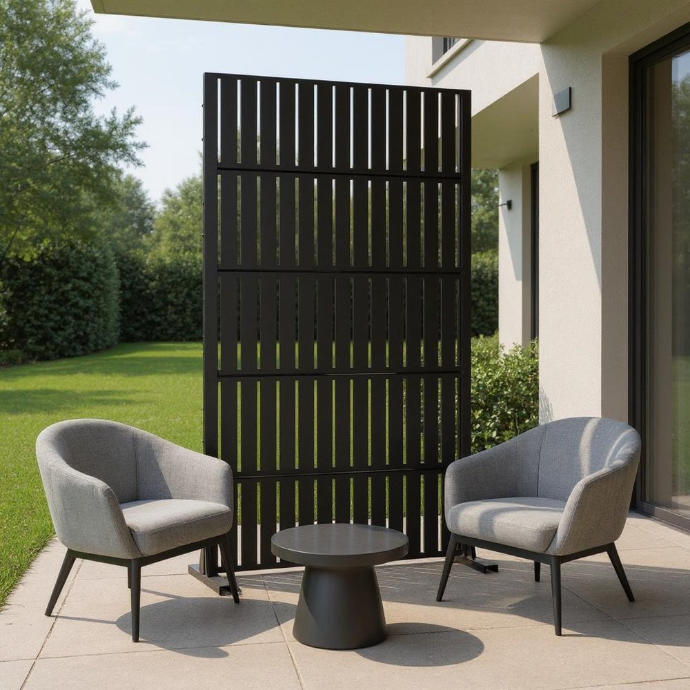 72" Black Argyle Steel Six Panel Outdoor Privacy Screen