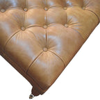 35" Light Brown Rolling Genuine Leather Tufted Ottoman