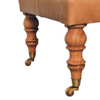 35" Light Brown Rolling Genuine Leather Tufted Ottoman