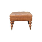 35" Light Brown Rolling Genuine Leather Tufted Ottoman
