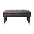 35" Light Brown Rolling Genuine Leather Tufted Ottoman