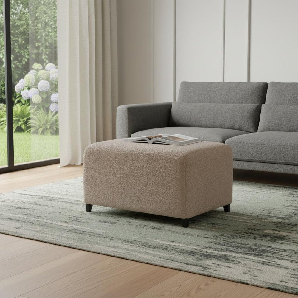 32" Cream And Brown Boucle Ottoman