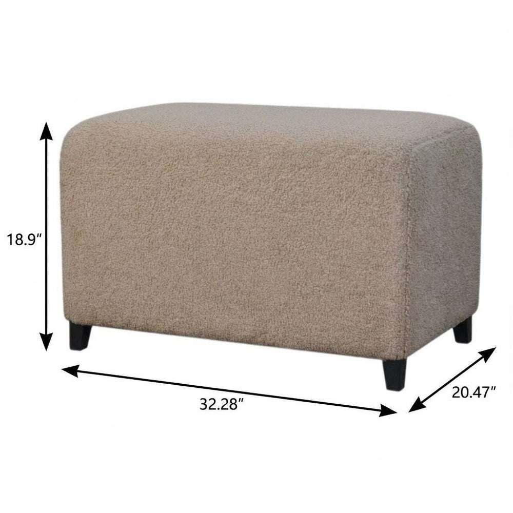 32" Cream And Brown Boucle Ottoman