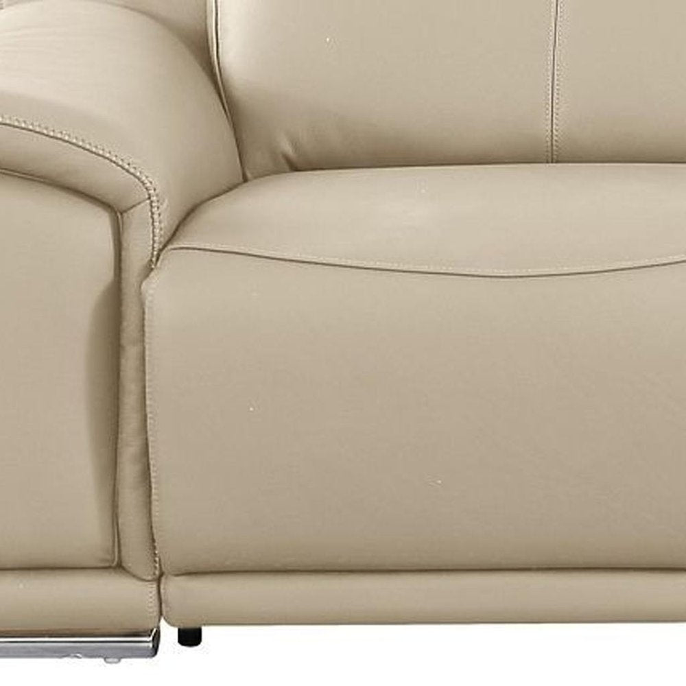 107" Light Gray Italian Leather Reclining USB Sofa