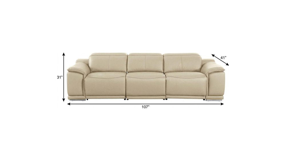 107" Light Gray Italian Leather Reclining USB Sofa