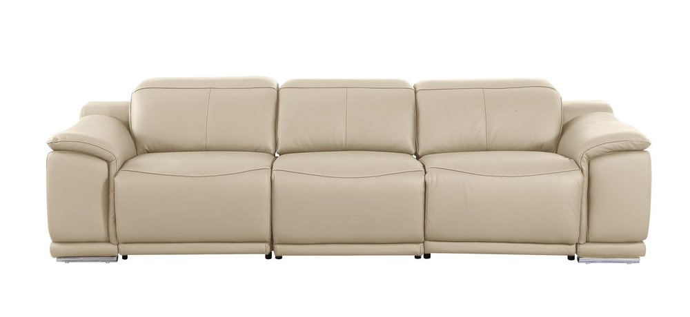 107" Light Gray Italian Leather Reclining USB Sofa